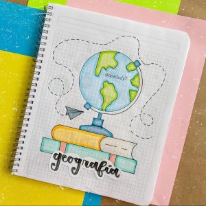 idea para portada de geografía con planeta tierra y libros pintada a mano